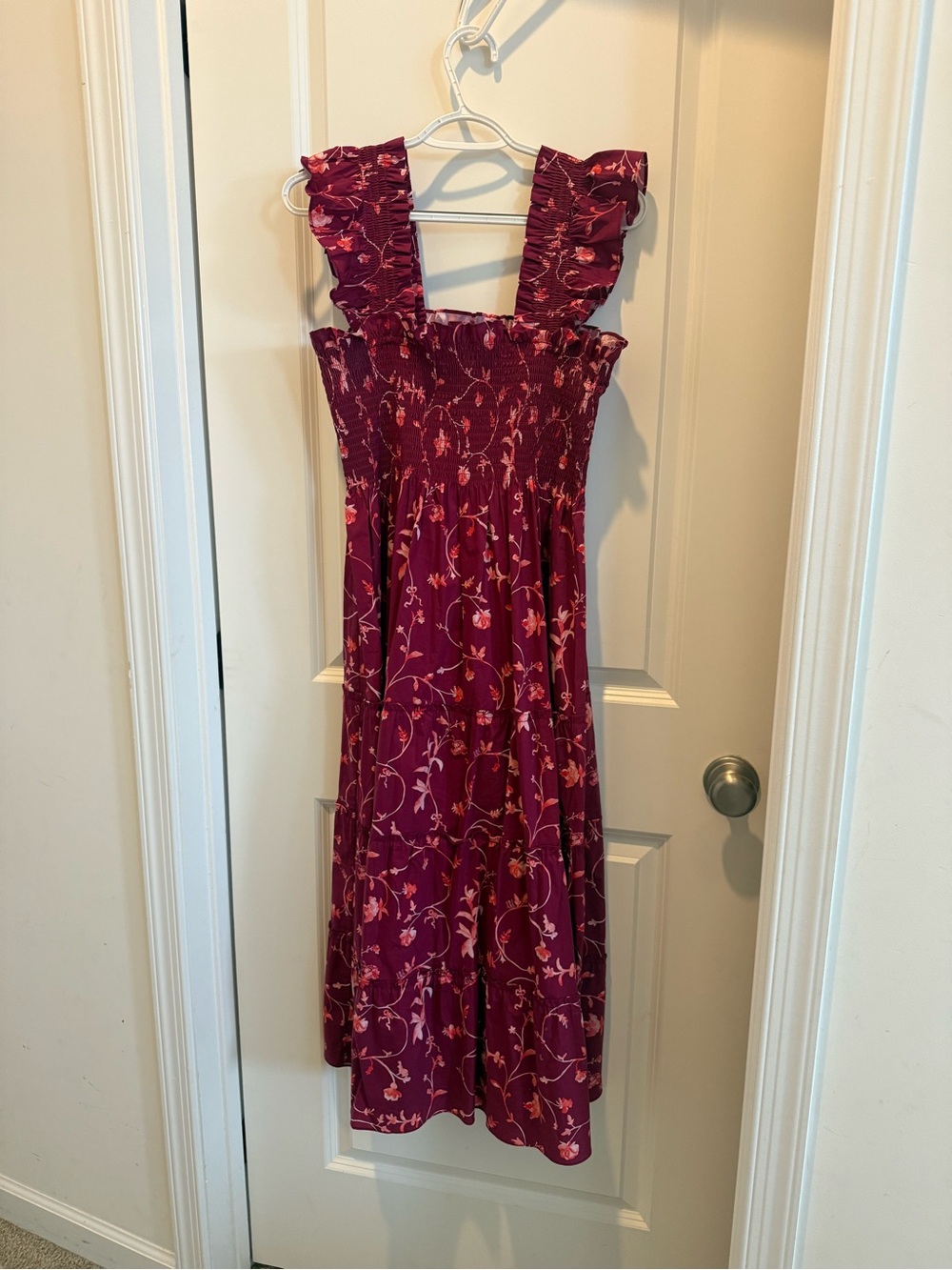 Hill House Burgundy Floral Ruffle-Strap Midi Dress